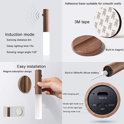 Indoor Motion Sensor Battery USB Rechargeable Magnetic Wooden Night Light