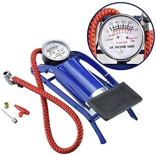 Portable High Pressure Foot Air Pump Heavy Compressor Cylinder for Bike, Car, Cycles & All Vehicles [Blue Colour, Size 15 CM]