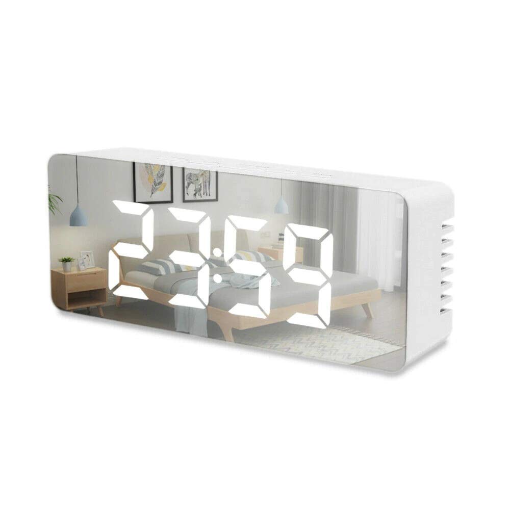 Digital LED Mirror Alarm Clock for Table Smart Alarm Clock for Students Heavy Sleepers with Sensor Date and Temperature for Office Home & Bedroom