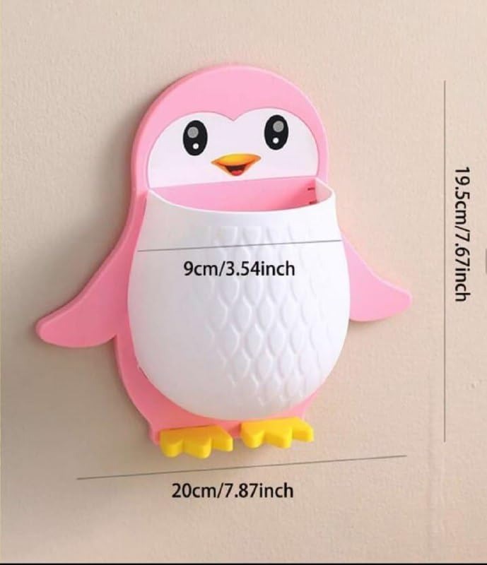 Plastic Wall Mounted Penguin Design Toothpaste Holder Unique Design Wall Mounted Self Adhesive Storage Wall Mount Toothbrush Holder|Wall Mount Remote and Mobile Stand