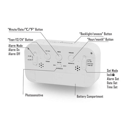 Digital Alarm Clock,Battery Operated Small Desk Clocks,with Date, Indoor Temperature,Smart Night Light,LCD Clock for Bedroom Home Office