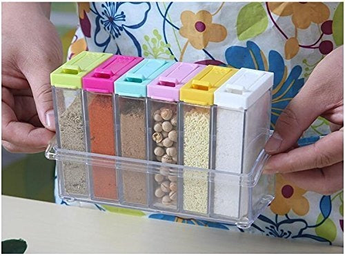 Crystal Seasoning Box Pepper Salt Spice Rack Set of 6 Masala Box Kitchen Dispenser Masala Rack Easy Flow Storage Containers Box