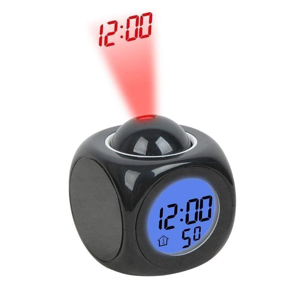 Digital LCD Projector Alarm Clock Wall Projection LCD Screen Snooze Alarm Display Time Voice Alarm LED Back Light