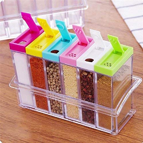 Crystal Seasoning Box Pepper Salt Spice Rack Set of 6 Masala Box Kitchen Dispenser Masala Rack Easy Flow Storage Containers Box