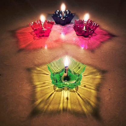 12 Pieces, 3D Reflective Shadow Diyas for Diwali Decoration Item for Home Decor | Dipawali Diya | Transparent Oil and Water Diya Deepawali Decoration Diya bati Reflection TeaLight Diya Set