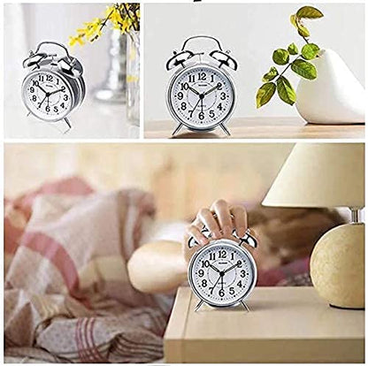 teel, Glass Twin Bell Edition Vintage Look With Night Led Display Table Alarm Clock ((Silver)) - Digital, 3.15 X 1.5 Inch