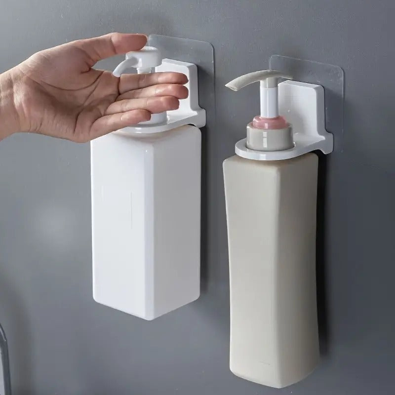 2 Pcs Shampoo Holder Hook, Plastic Self-Adhesive Wall Mounted Bathroom Bottle Holder Shower Gel Shampoo Hand Washing Hook for Bottles