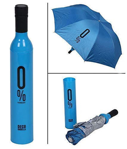 Wine Bottle Umbrella, Compact Double Layer Portable Travel Umbrella with Plastic Case, Manual Open Close Folding Design