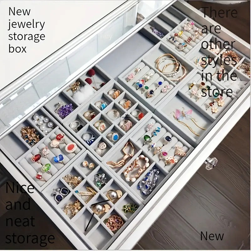 4 Pack Velvet Jewelry Trays Organizer, Stackable Jewelry Display Case Drawer Inserts Tray, Necklace Storage Holder for Earring, Ring, Bracelet, Brooch, Watch, Multi-slot Design(Tray)