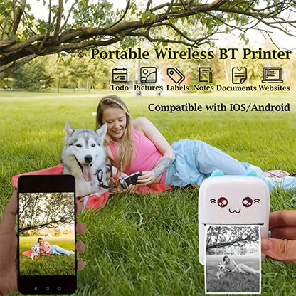 Mini Bluetooth Thermal Printer, Portable Label Printer Inkfree Printer for Android & iOS System, Thermal Printer with 5 White & 3 Colour Print Paper,Stickers,Beautiful Carry Beg