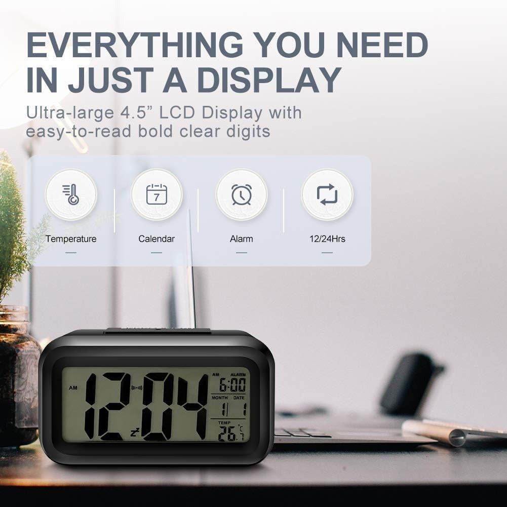 Digital Alarm Clock Table Clock for Students, Home, Office, Corporate with Automatic Sensor, Date & Temperature