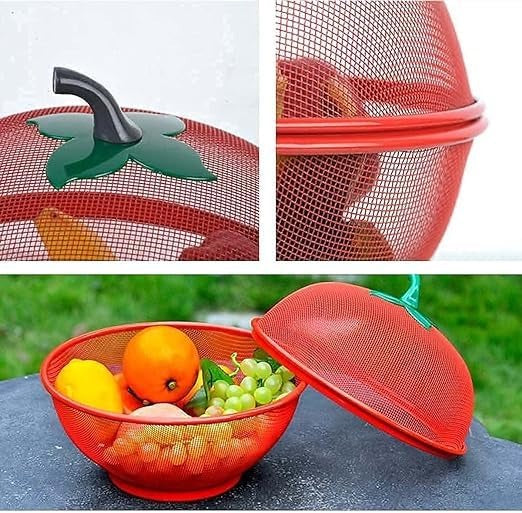 Apple Shape Fruits & Vegetables Basket for Kitchen with Net Cover, Fruit and Vegetable Stand (RED)