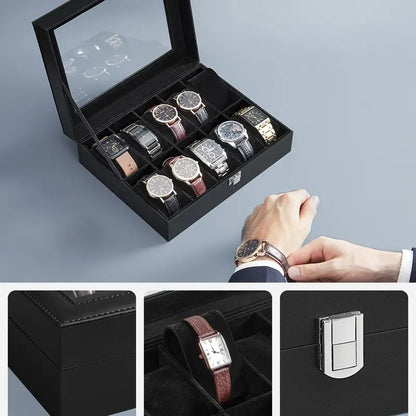 10 Slots Watch Organizer|Watch Storage Box For Men & Women|Secure Closer|Wrist Watch Display BoxBlack|