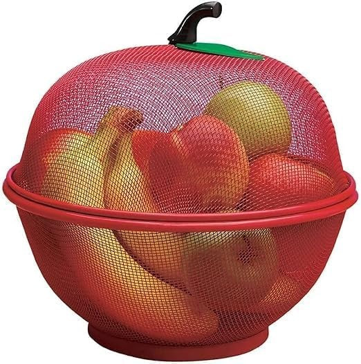 Apple Shape Fruits & Vegetables Basket for Kitchen with Net Cover, Fruit and Vegetable Stand (RED)