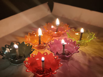 12 Pieces, 3D Reflective Shadow Diyas for Diwali Decoration Item for Home Decor | Dipawali Diya | Transparent Oil and Water Diya Deepawali Decoration Diya bati Reflection TeaLight Diya Set