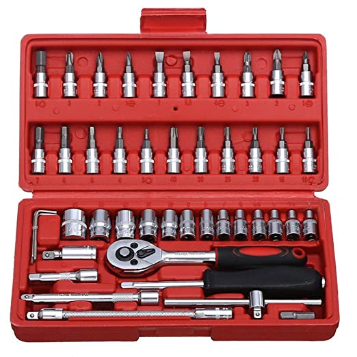 46 in 1 Pcs Tool Kit for Home Use Spanner Set Bike Tool Kit Set Goti Pana Set Socket Set (Pack of 46)