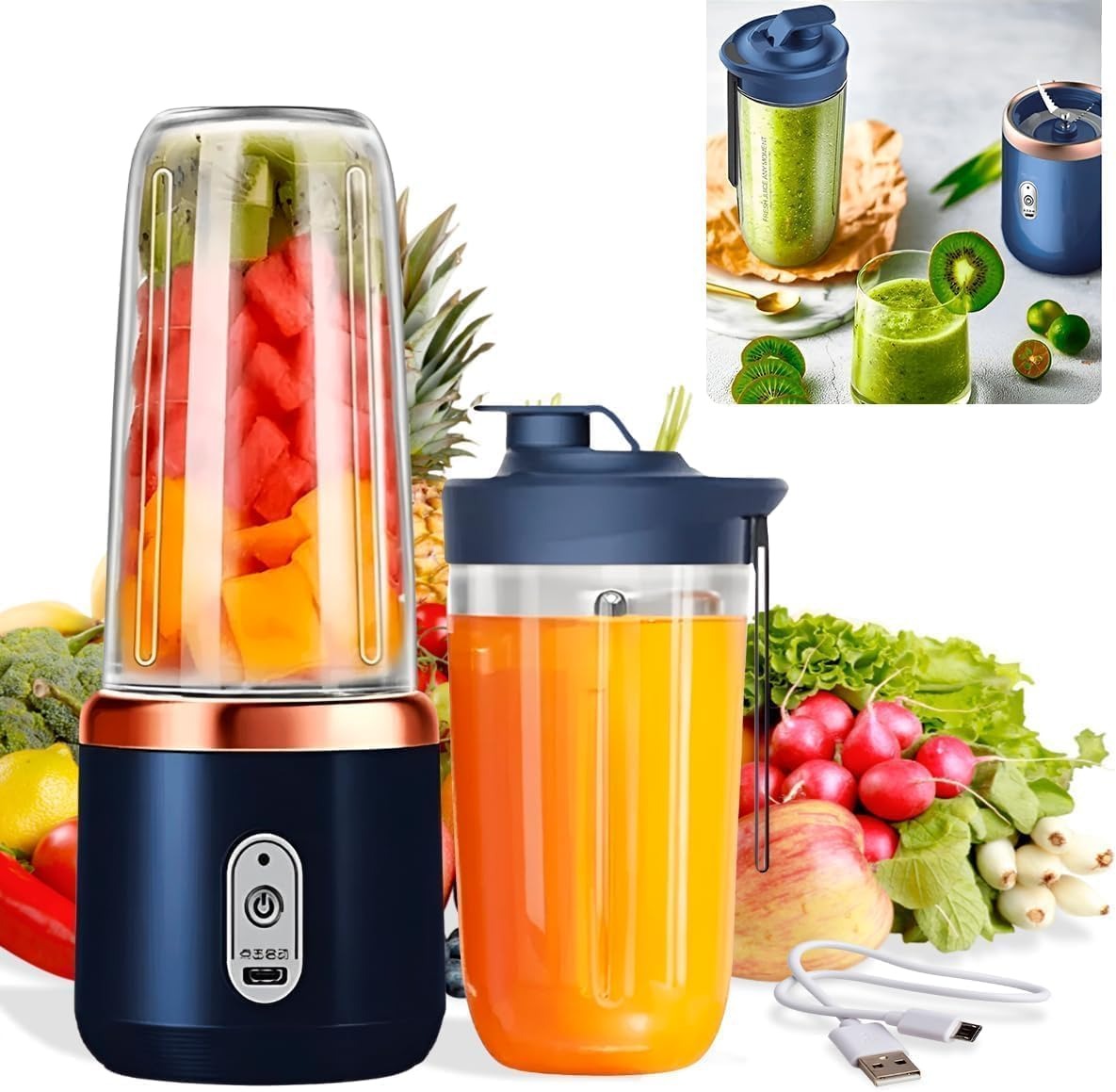 Portable Blender Electric Juicers Fruit Mixers USB Rechargeable Smoothie Mini Personal Juicer 6 Blades 3Gears With 1500 Mah