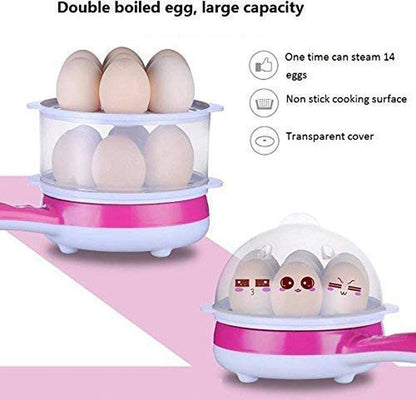 Double Layer Handle Egg Boiler Electric 14 Egg Poacher for Steaming Cooking, Boiling and Frying (Multicolor)(Set of 1)