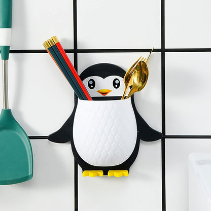 Plastic Wall Mounted Penguin Design Toothpaste Holder Unique Design Wall Mounted Self Adhesive Storage Wall Mount Toothbrush Holder|Wall Mount Remote and Mobile Stand