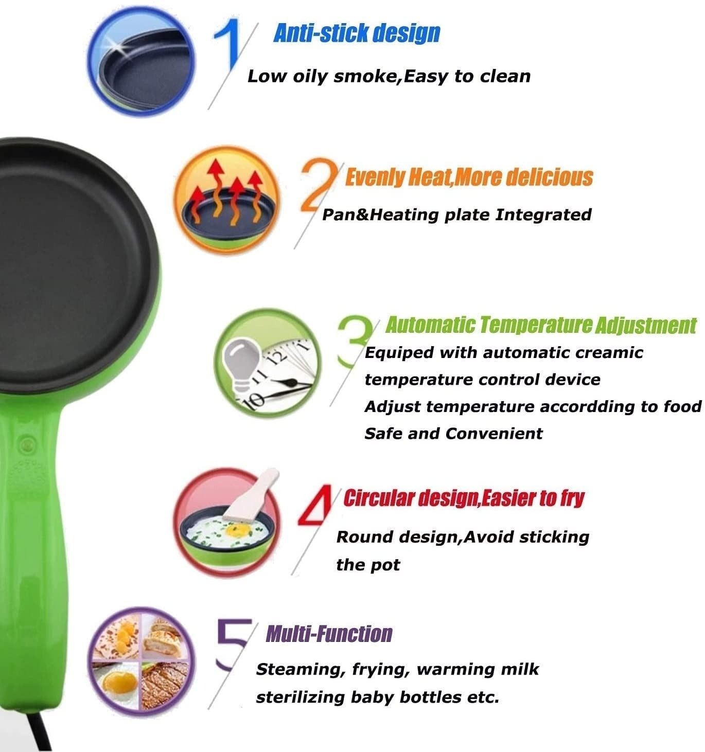 Electric Non Stick Fry pan Egg Boiler Egg Cooker,Multifunctional Egg Boiler and Pizza Frying pan,2 in 1 Handle Single Layer Egg Boiler,2 in 1 Handle Single Egg Boiler