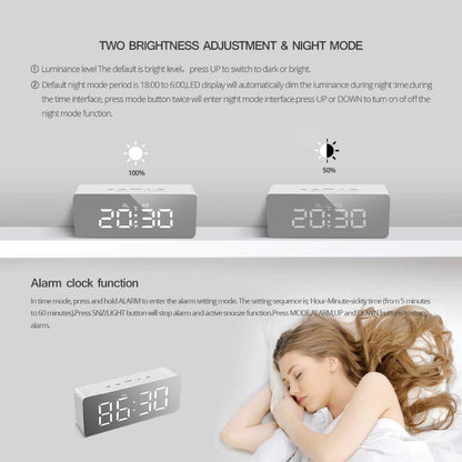 Digital LED Mirror Alarm Clock for Table Smart Alarm Clock for Students Heavy Sleepers with Sensor Date and Temperature for Office Home & Bedroom