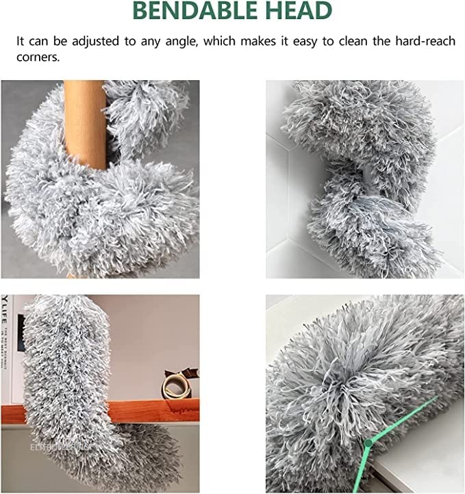 Microfiber Feather Duster Bendable & Extendable Fan Cleaning with 100 inches Expandable Pole Handle Washable Cleaner Mop extendable Anti Scratch Head Brush for High Cobweb Stick