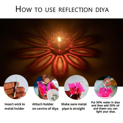 12 Pieces, 3D Reflective Shadow Diyas for Diwali Decoration Item for Home Decor | Dipawali Diya | Transparent Oil and Water Diya Deepawali Decoration Diya bati Reflection TeaLight Diya Set