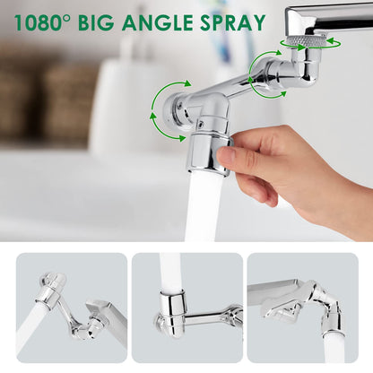 1080° Universal Plastic Rotation Faucet Extender, Large-Angle Rotating Robotic Arm Water Nozzle Faucet Adaptor, Non-Splashing Water Faucets Fitter, for Face, Eye