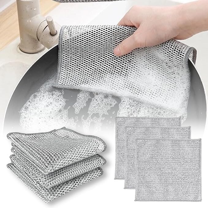 Anti-Scratch Scrubbing Pad for Cleaning Dishes & Sinks, Pots & Pans, Replace Kitchen Sponges, Reusable Multipurpose Steel Cloth Wire