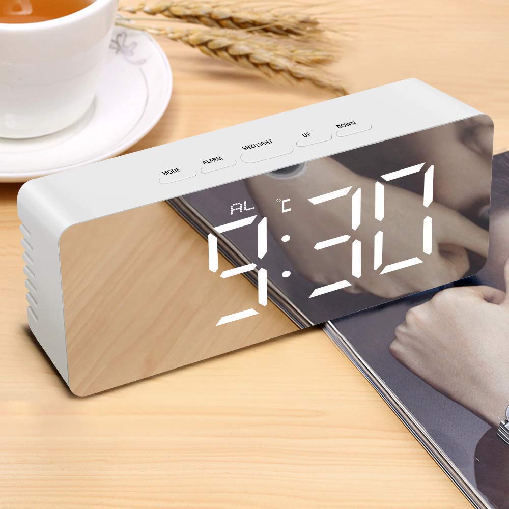 Digital LED Mirror Alarm Clock for Table Smart Alarm Clock for Students Heavy Sleepers with Sensor Date and Temperature for Office Home & Bedroom