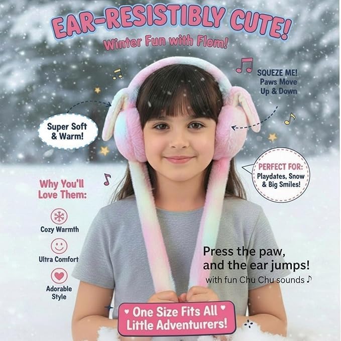Winter Bunny Ear Earmuffs Moving Ear Kids Chu-Chu Sound