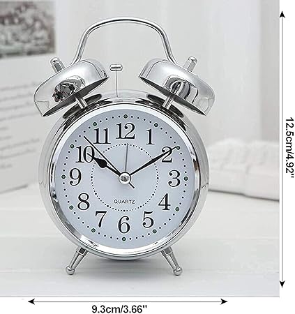 teel, Glass Twin Bell Edition Vintage Look With Night Led Display Table Alarm Clock ((Silver)) - Digital, 3.15 X 1.5 Inch