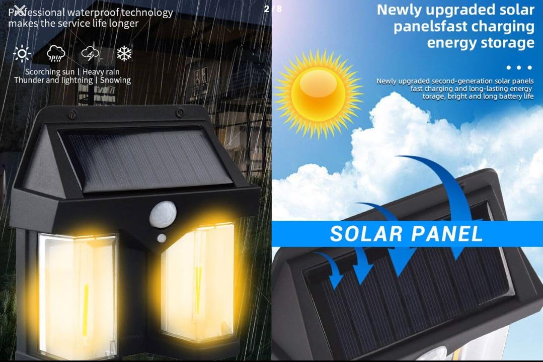 Outdoor Solar Wall Lamp Outdoor Waterproof 2 bulb