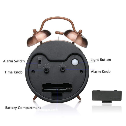 Twin Bell Analog Display Table Alarm Clock with Night LED Light Heavy Slippers Extra Loud Alarm Clock Ideal for Student and Kids Bedroom (Copper)