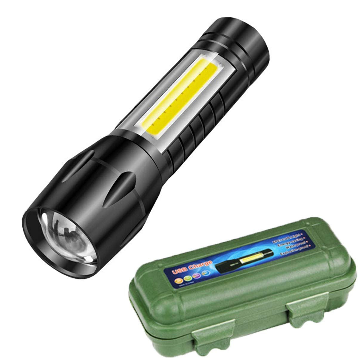 2 in 1 Led Flashlight Zoom Light Mini Size Telescopic Portable Torch with Pen Clip Outdoor Other Camping, Aluminum, 200 lumens