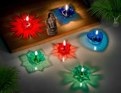 12 Pieces, 3D Reflective Shadow Diyas for Diwali Decoration Item for Home Decor | Dipawali Diya | Transparent Oil and Water Diya Deepawali Decoration Diya bati Reflection TeaLight Diya Set