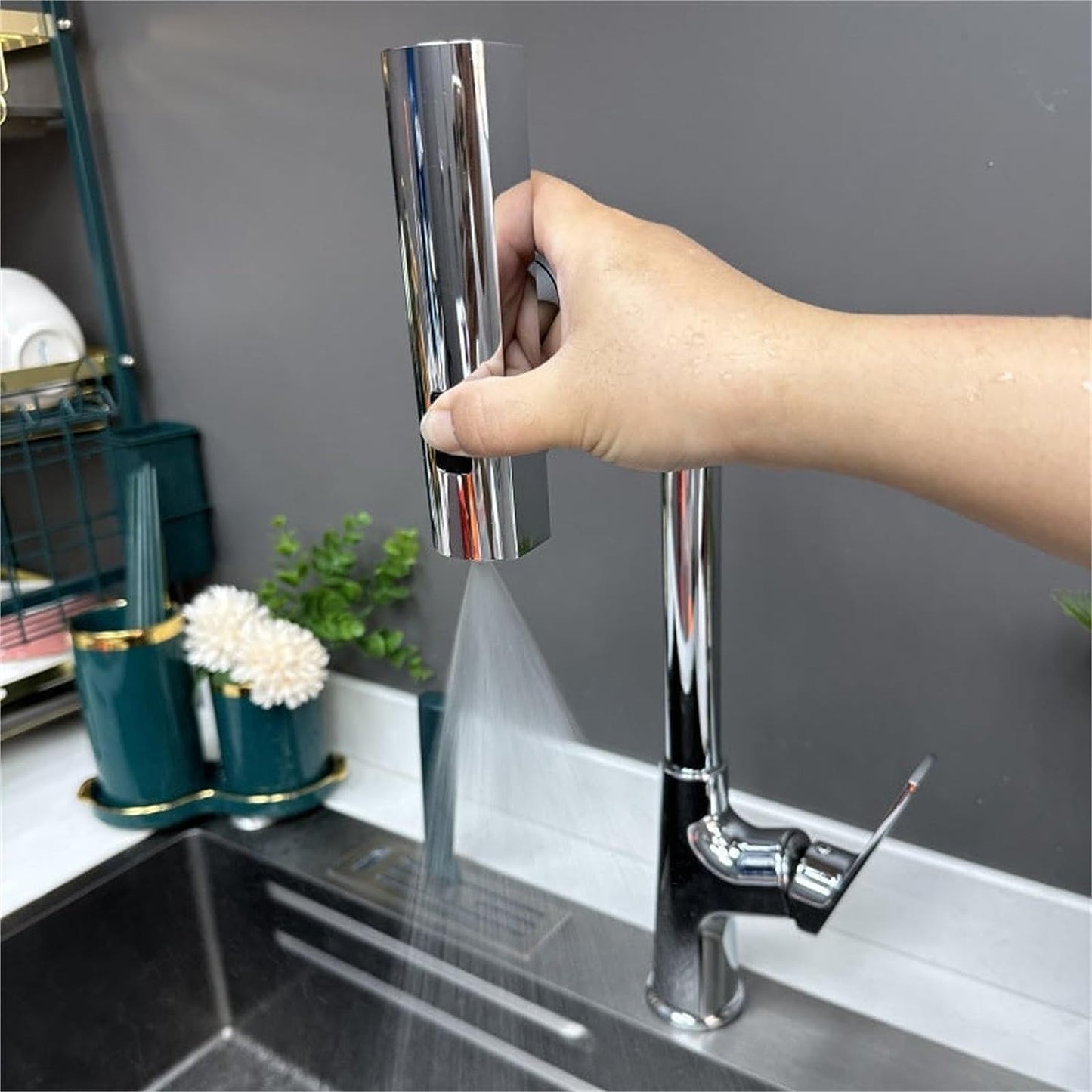 3 in 1 360° Swivelling Waterfall Kitchen Tap with Pull Down Sprayer Fauset