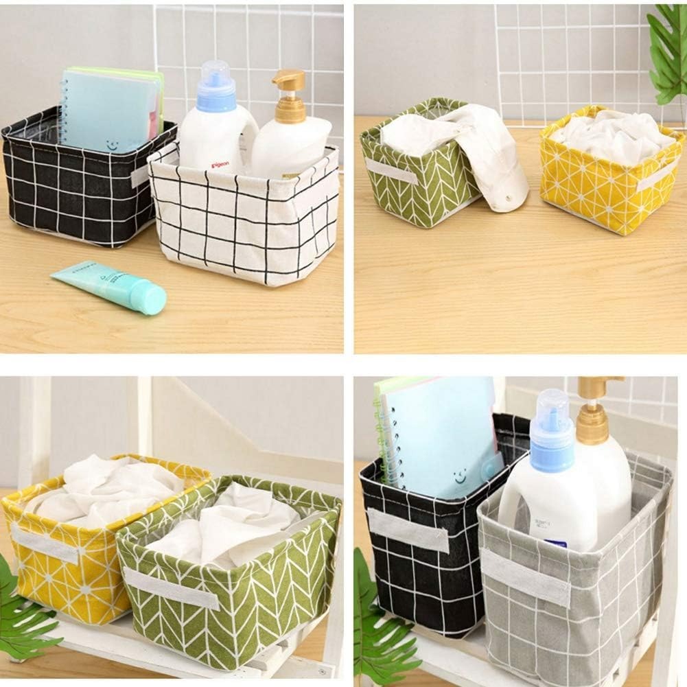 Canvas Fabric Foldable Mini Storage Basket Canvas Containers Organizers with Handle Multipurpose Storage Box Small Canvas Organizer for Wardrobe, Closet, Desk, Drawer