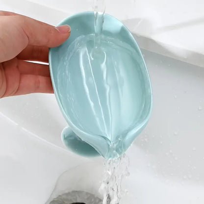 Leaf-Shape Self Draining Soap Dish Holder | with Suction Cup Soap Dish | Plastic Soap Case