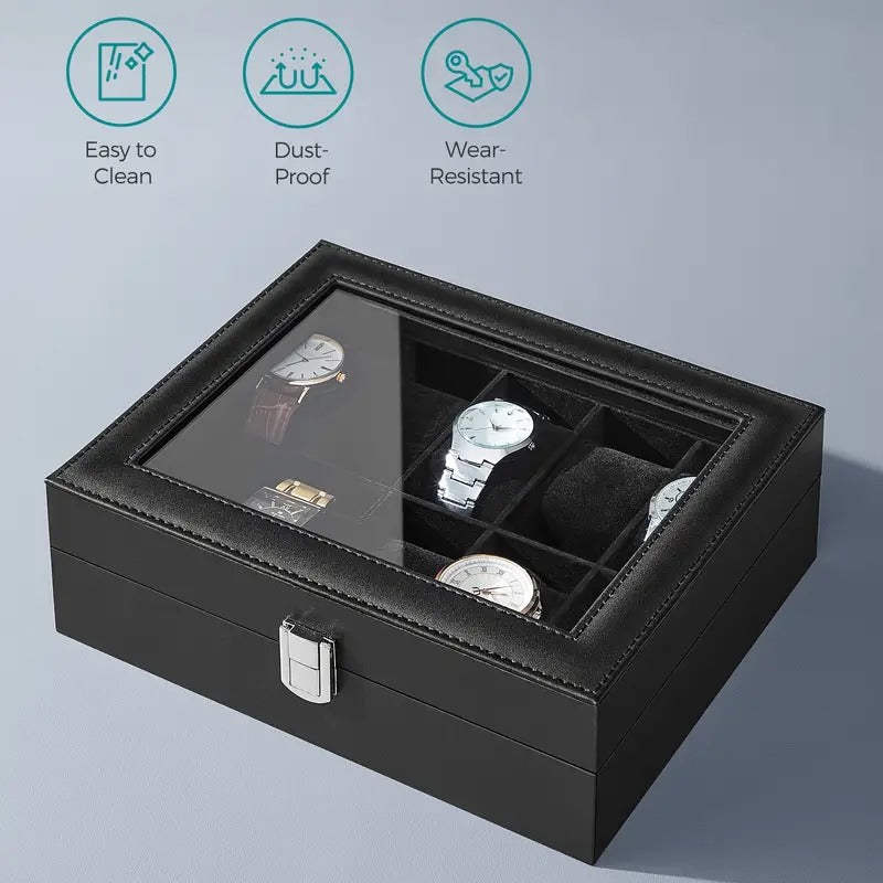 10 Slots Watch Organizer|Watch Storage Box For Men & Women|Secure Closer|Wrist Watch Display BoxBlack|