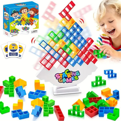 Tetra Tower Game 32 Pcs (4 Different Shapes) Stack Tower Blocks with 22 Cards, Swing Stack Balance Building Block Interactive