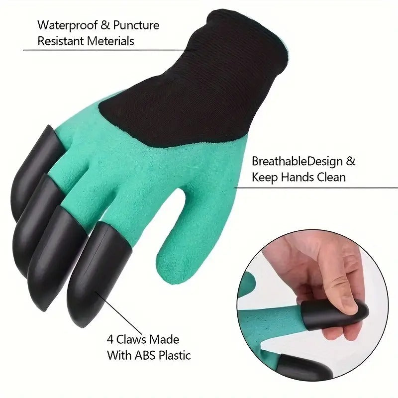 Heavy Duty Garden Farming Gloves Washable with Right Hand Fingertips ABS Claws for Digging and Gardening (Free Size, Green)