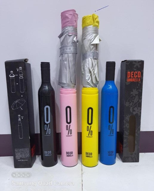 Wine Bottle Umbrella, Compact Double Layer Portable Travel Umbrella with Plastic Case, Manual Open Close Folding Design