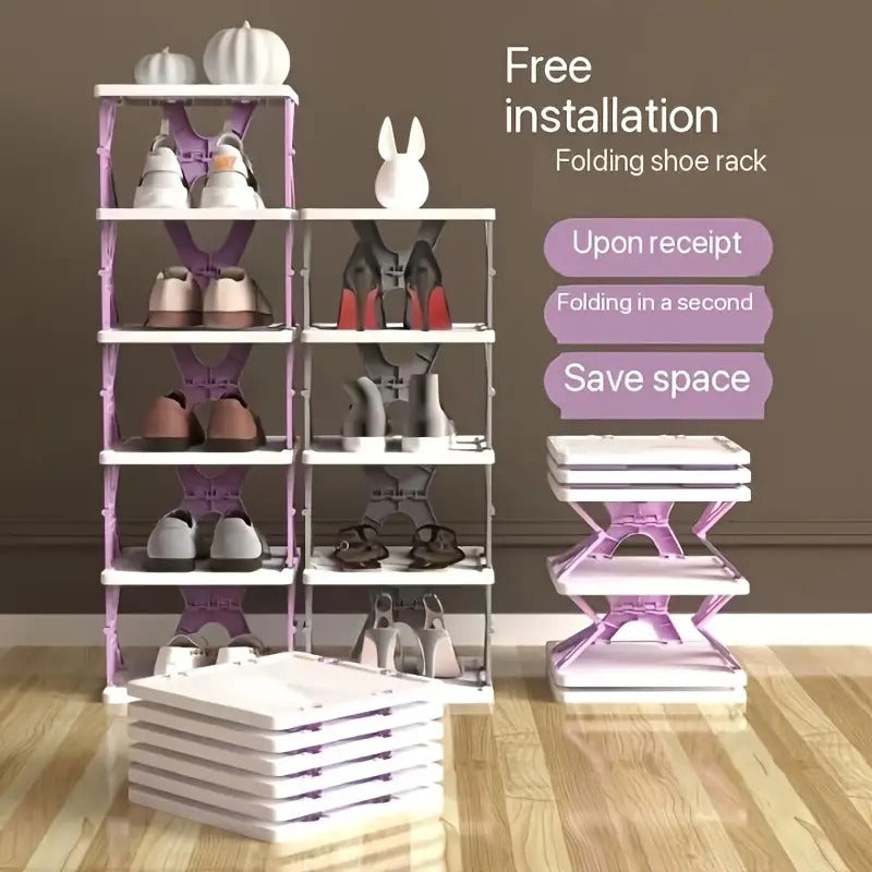 6 Layer Shoe Rack Design Lightweight Adjustable Plastic Foldable Shoe Cabinet Storage Portable Folding Space Saving Shoe Organizer Home and Office