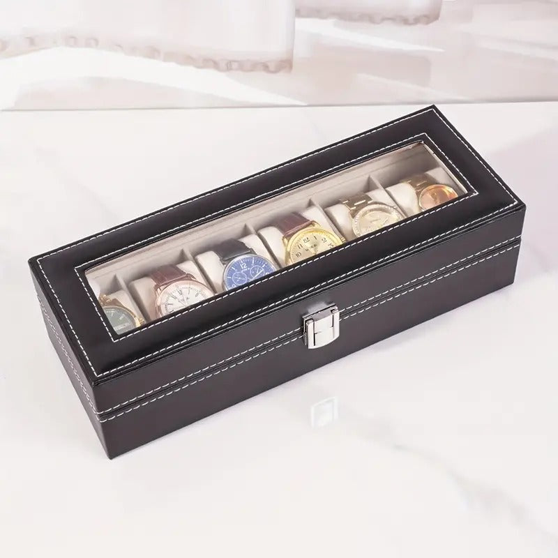 6 Slot Watch Storage Holder and Display Collection Box with Transparent Glass - Watch Case Organiser for Men and Women - Travel Friendly Box for Gifts