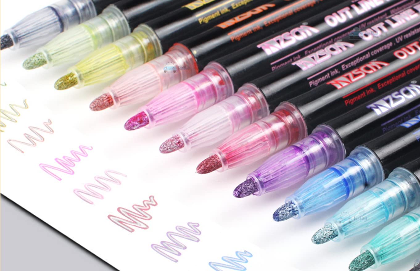 OUTLINE MARKERS PENS GLITTER -12PCS