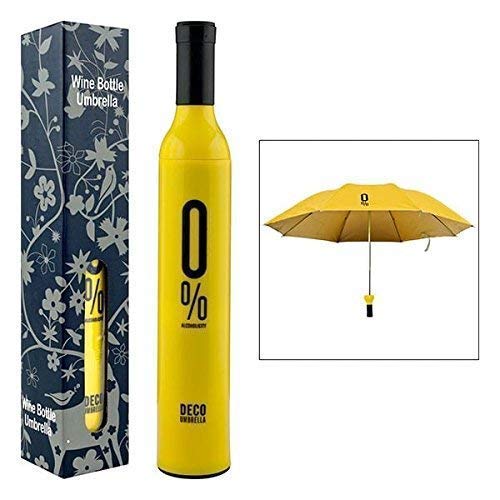 Wine Bottle Umbrella, Compact Double Layer Portable Travel Umbrella with Plastic Case, Manual Open Close Folding Design