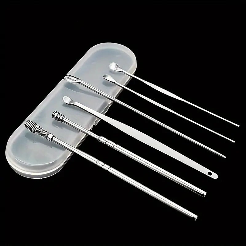 Ear Wax Cleaner (6 Pc) Resuable Ear Cleaner Tool Set With Storage Boxear Wax Cleaner Reusable Removal Kit Steel Ear Cleansing Tool Set Spiral Ear