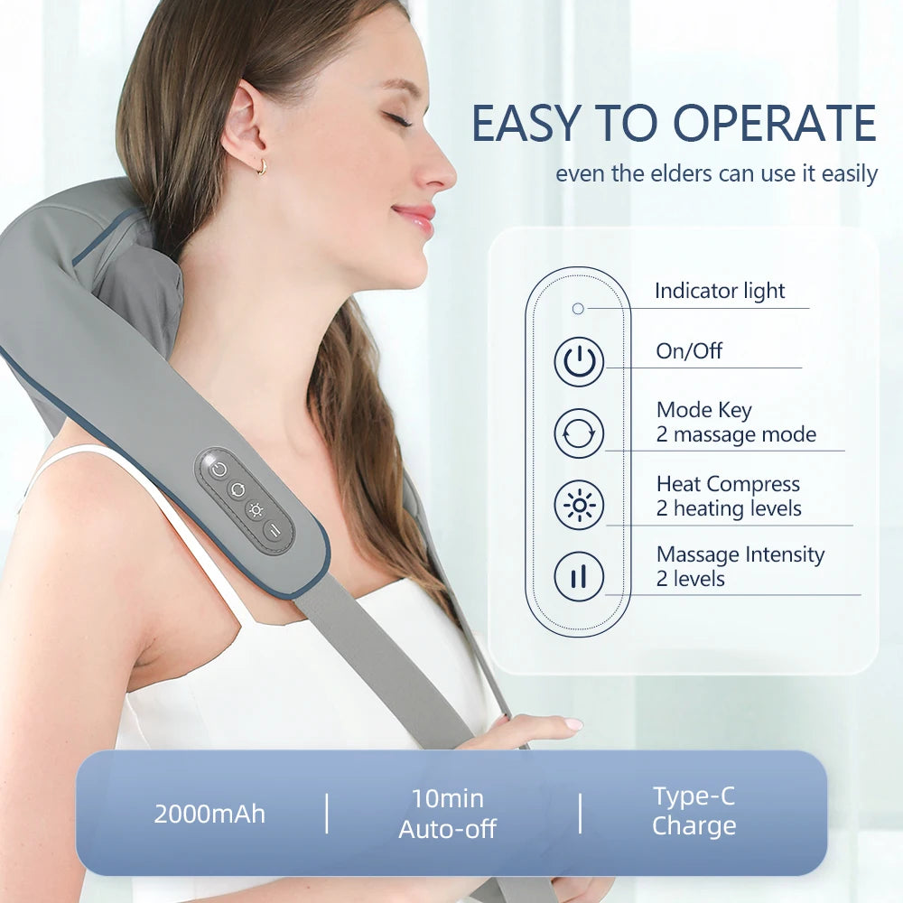 Neck Massager for Cervical Pain Relief, Electric Recharheable Neck,Back and Shoulder Deep Tissue Massage Machine with 6D Kneading Shiatsu Heat Therapy for Men and Women