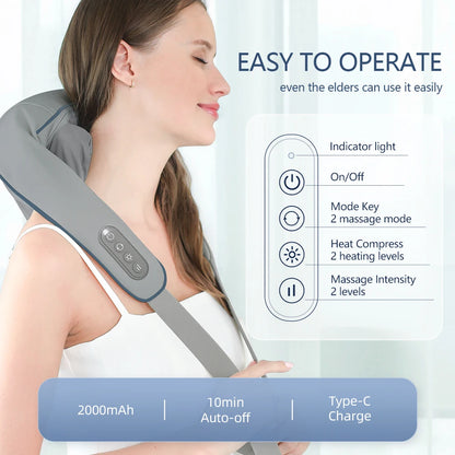 Neck Massager for Cervical Pain Relief, Electric Recharheable Neck,Back and Shoulder Deep Tissue Massage Machine with 6D Kneading Shiatsu Heat Therapy for Men and Women